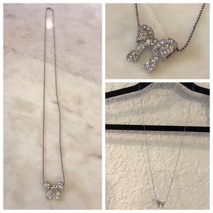Silver & Crystal Dainty Bow Necklace On 27” Chain